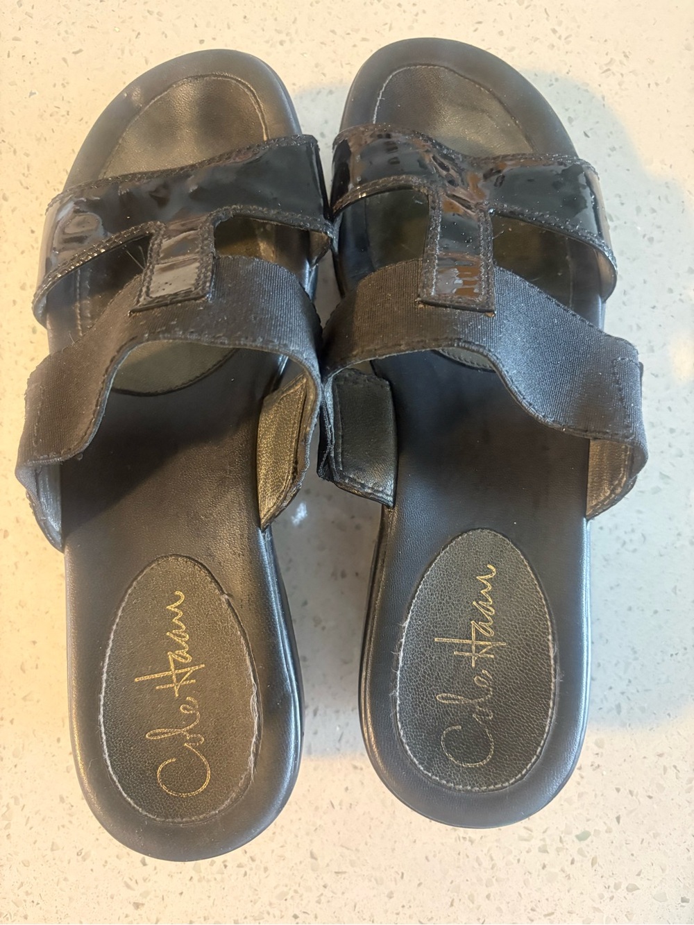Cole Haan Black Leather Slip-On Sandals